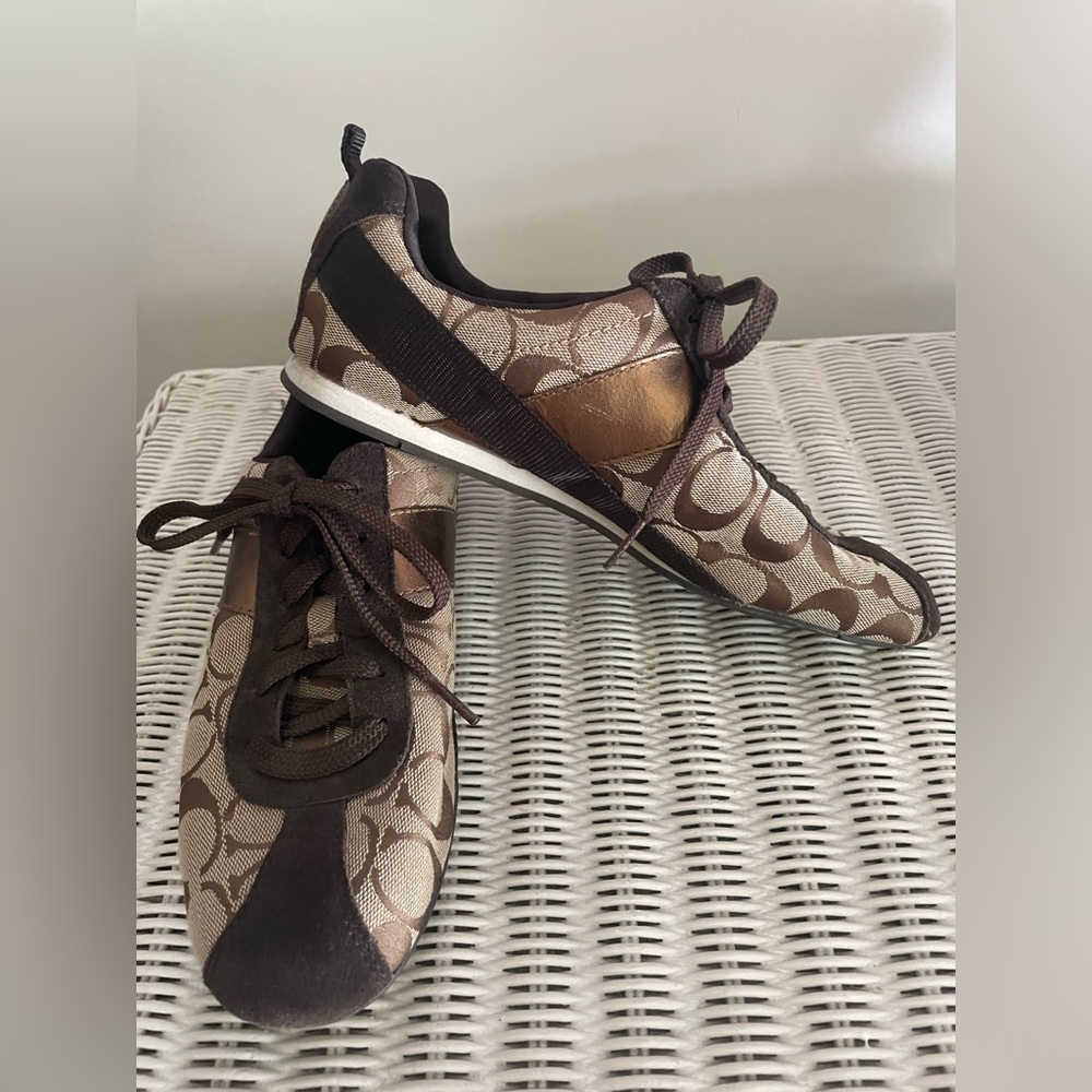 Coach Shoes, Hadley Sneaker Logo, Brown/Tan Jacqard Women’s Size 8M.